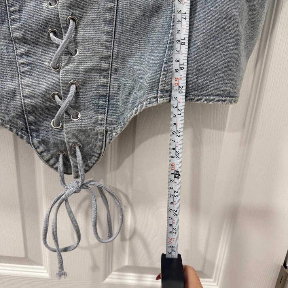 PrettyLittleThing Plus Size‎ Denim Lace Up Ruched Bust Corset Top 24 Cowgirl - Picture 6 of 8